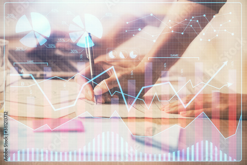 Wallpaper Mural Multi exposure of woman hands typing on computer and financial chart hologram drawing. Stock market analysis concept. Torontodigital.ca