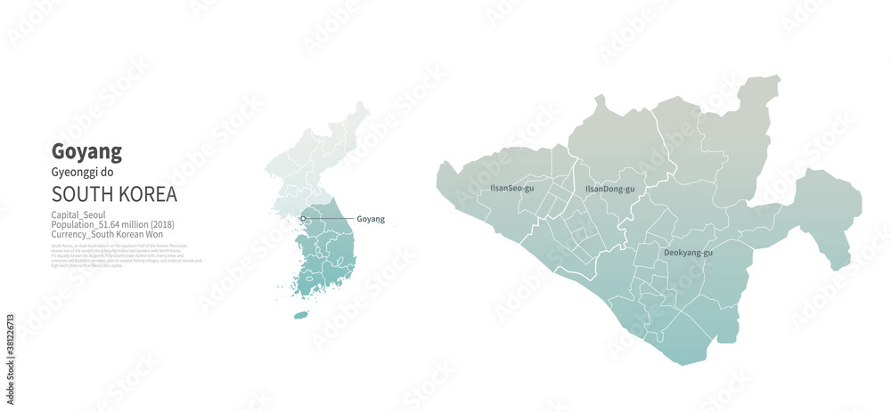 Obraz premium Goyang map. Map by Administrative Region of Korea.