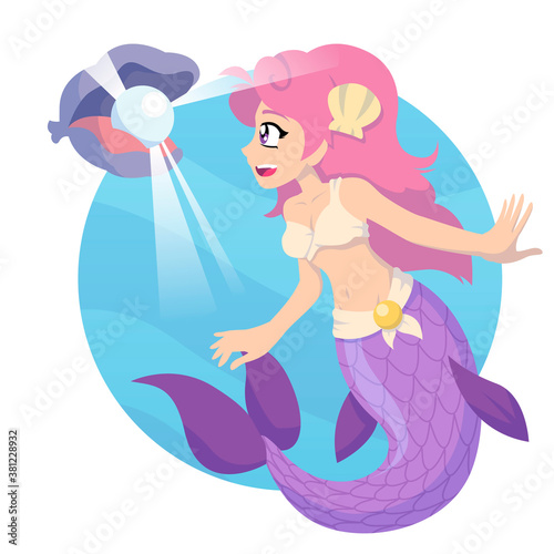 Dekoracja na wymiar  cartoon-mermaid-finding-a-shiny-pearl