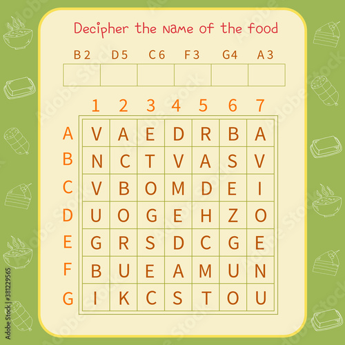 Logic game for children. Decipher the name of the food