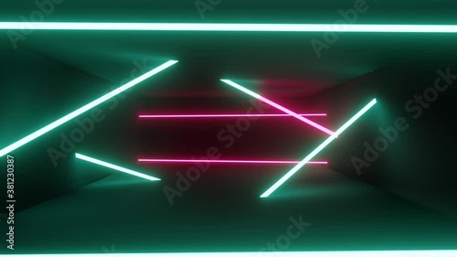 Abstract neon background, flight forward through the digital corridor. appearing glowing geometric lines, ultraviolet spectrum., Seamless 4K Video
