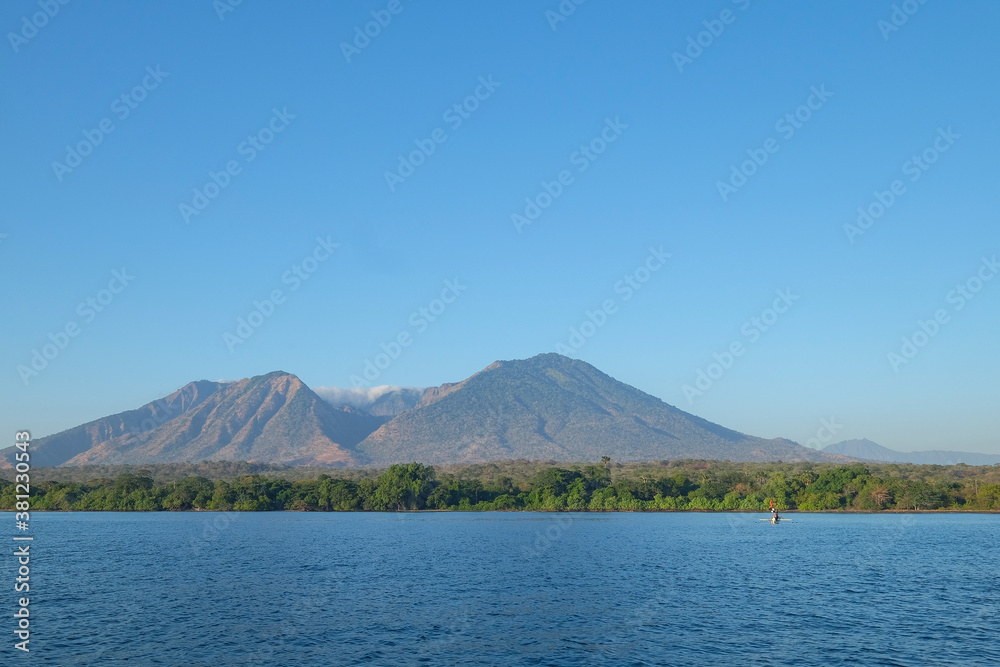The beautiful view of Mount Baluran from the middle of the sea