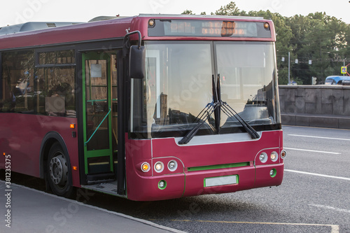 Photography City bus move down the street