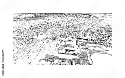 Building view with landmark of Bayamo is the capital city of the Granma Province of Cuba. Hand drawn sketch illustration in vector.