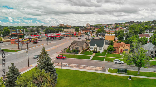 Arial view of Rapid City on a cloudy summer day, South Dakota