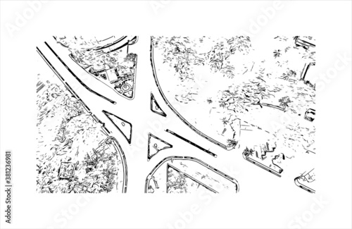 Building view with landmark of Bayamo is the capital city of the Granma Province of Cuba. Hand drawn sketch illustration in vector.