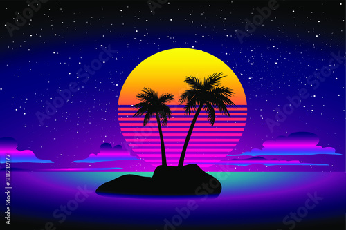 Sci-fi futuristic retro wave vector illustration. 1980s poster style.