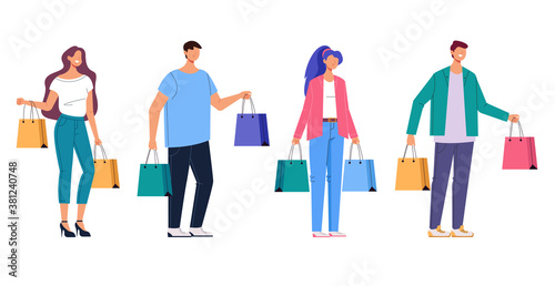 People man woman with shopping bag isolated set. Vector flat graphic design cartoon illustration