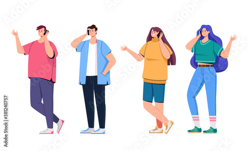 People man woman characters phone call isolated set. Vector flat graphic design cartoon illustration
