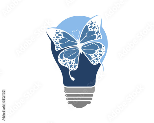 Flying butterfly in the light bulb