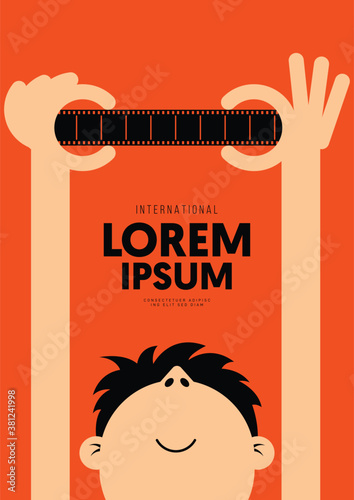 Movie and film poster design template background with vintage retro filmstrip