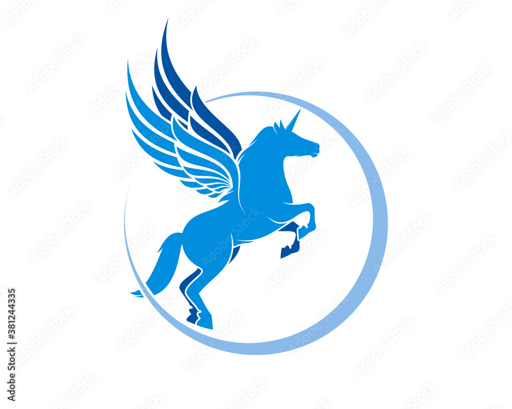 Obraz premium Blue unicorn flying in the circle