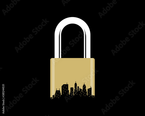 Padlock with city building inside