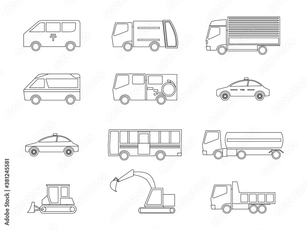 12種の車イラストセット　(線画)