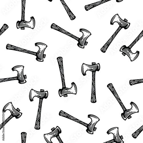 ax seamless vector Patterns. Doodles design on white background.