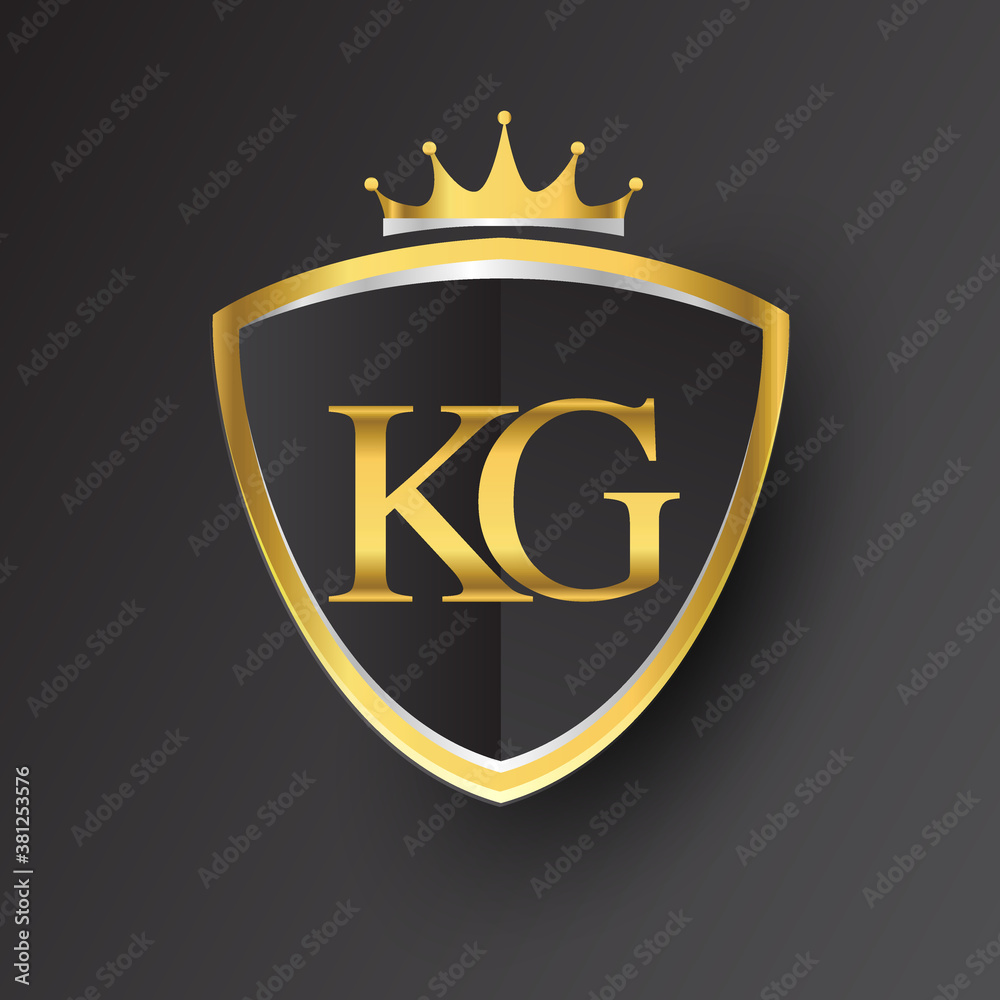 Initial logo letter KG with shield and crown Icon golden color isolated ...