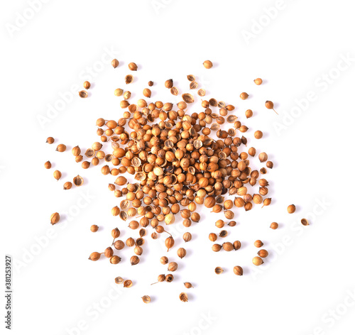 Coriander seeds isolated on white background top view