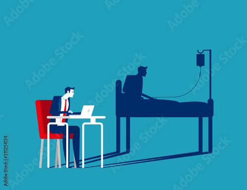 Businessman office working and health shadow. Hardwork concept