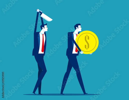 Angry bad worker colleague want kill employee with coin