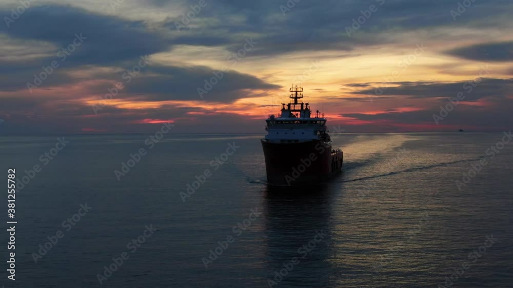A large tug for transporting ships by water is in the Indian ocean.