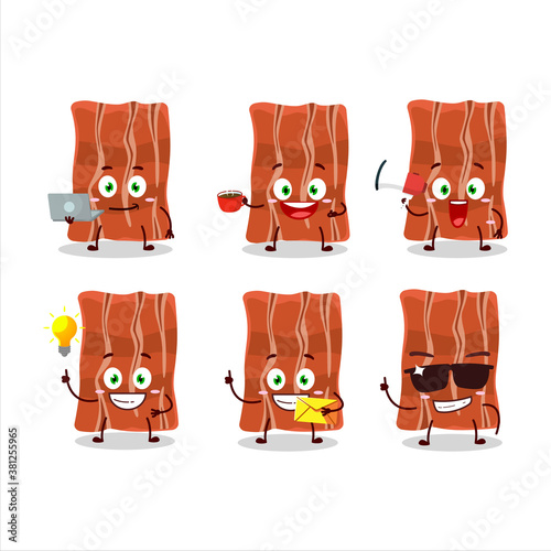 Fried bacon cartoon character with various types of business emoticons