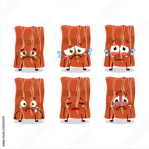 Fried bacon cartoon character with sad expression
