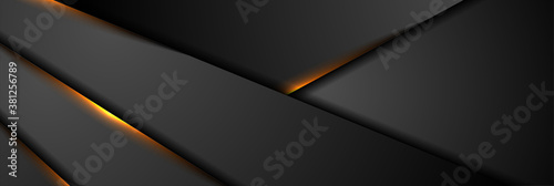 Black abstract corporate background with fiery orange glowing light. Vector banner design
