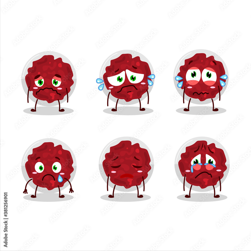 Mashed cranberry cartoon character with sad expression Mashed cranberry cartoon character with sad expression
