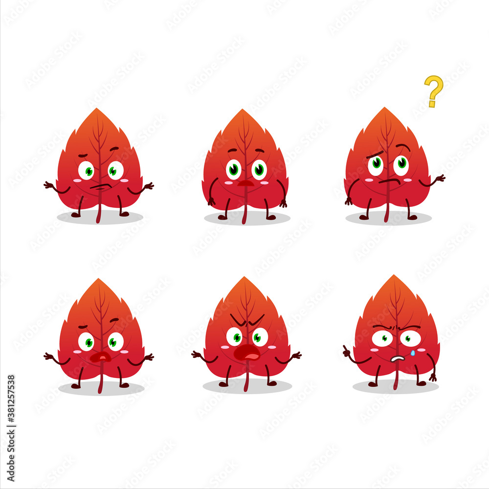 Cartoon character of red dried leaves with what expression