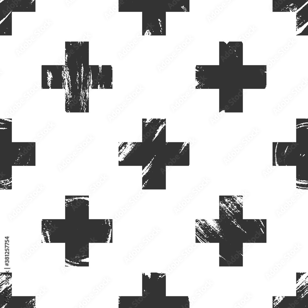 Hand drawn seamless pattern with black cross. Trendy Scandinavian style. Hand drawn seamless pattern with black cross. Trendy Scandinavian style.