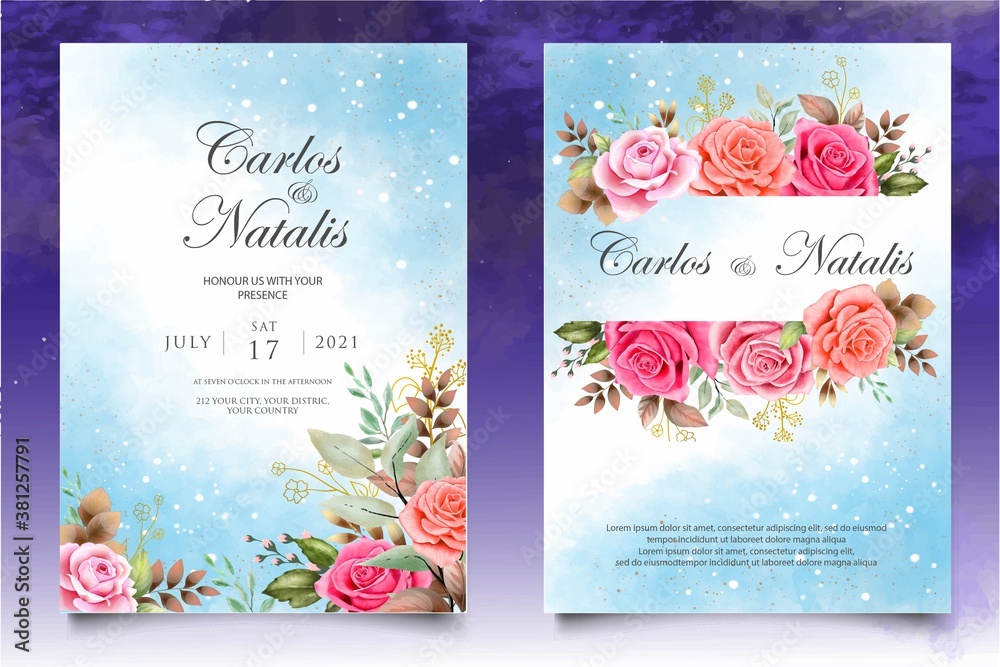 Obraz premium Elegant watercolor floral wedding invitation card set