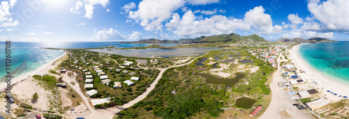 Wide Angle, Aerial drone view of the caribbean island of french Saint Martin photo