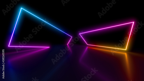 Wallpaper Mural Neon lights on a black background. Reflections on the floor. 3d rendering image. Torontodigital.ca
