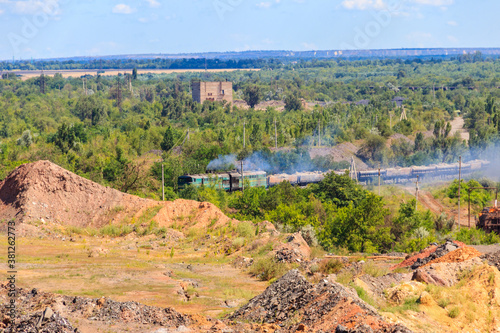 Freight train in the iron ore quarry