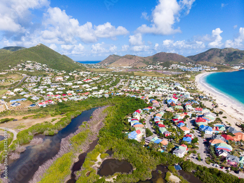 Aerial view of Orient bay in the caribbean island of french Saint Martin photo