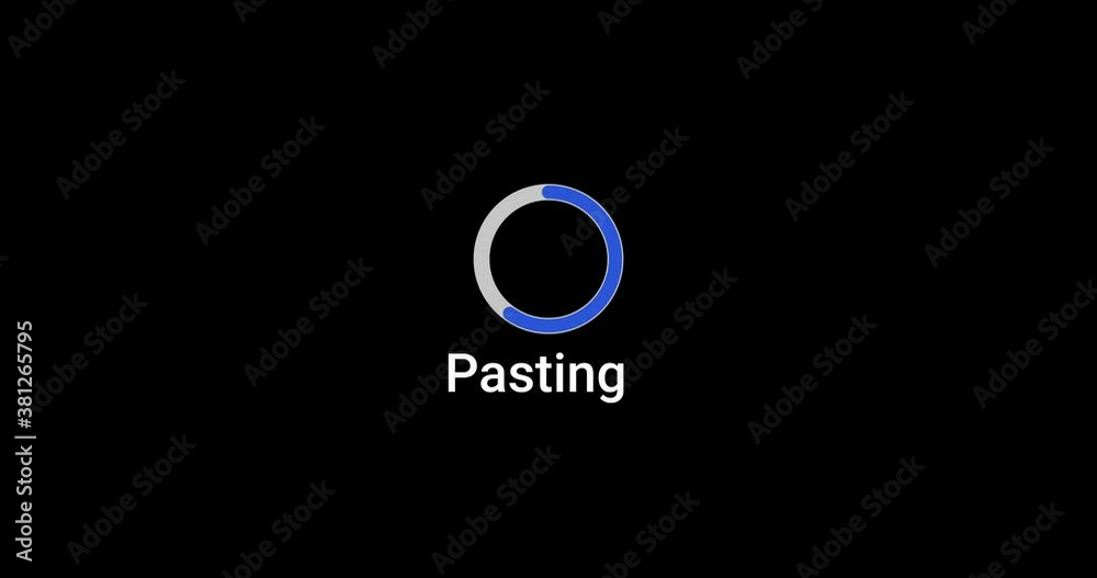 Pasting progress bar computer screen animation loop isolated on black background with blue progress Paste indicator in 4K. Computer loading screen Pasting progress bar computer screen animation loop isolated on black background with blue progress Paste indicator in 4K. Computer loading screen