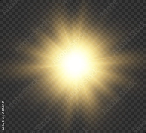 The bright sun shines with warm rays, vector illustration.)