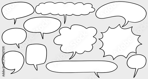 Hand drawn set of speech bubbles. Doodle set element. Vector illustration.