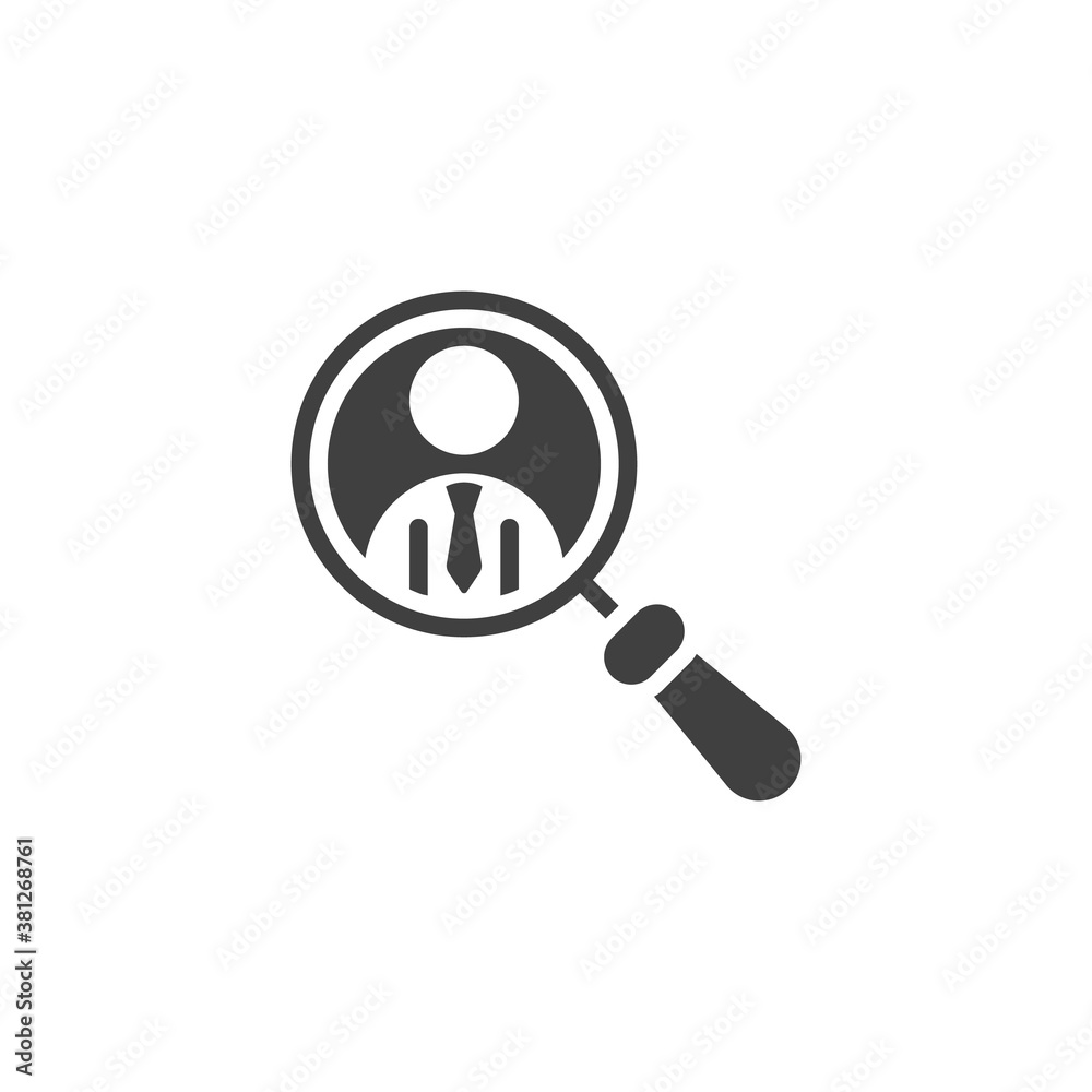 Human resources vector icon. Recruitment filled flat sign for mobile concept and web design. Magnifying glass and man glyph icon. Symbol, logo illustration. Vector graphics Human resources vector icon. Recruitment filled flat sign for mobile concept and web design. Magnifying glass and man glyph icon. Symbol, logo illustration. Vector graphics