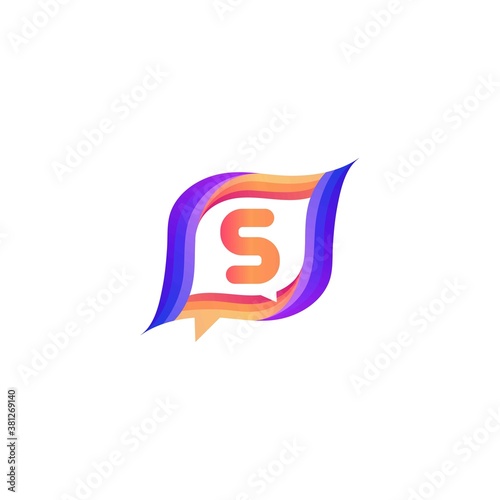 s letter abstract colorful on rectangle chat icon logo