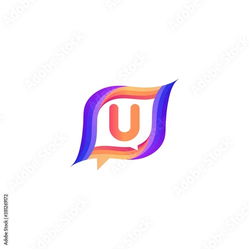 mu letter abstract colorful on rectangle chat icon logo