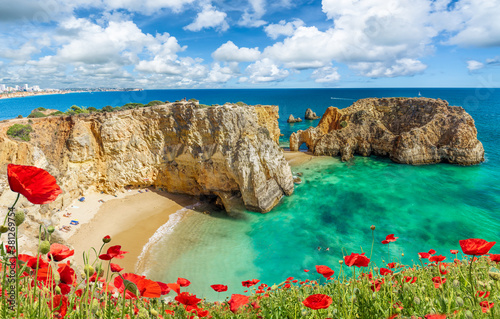 Amazing landscape with cliff, beach and turquoise water in Algarve, Portugal