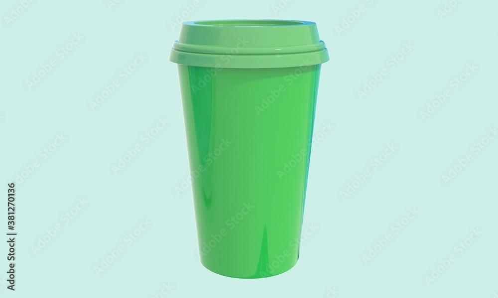 3D Green coffee cup on blue background 3D Green coffee cup on blue background