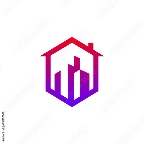 shield with home and building for real estate security logo design