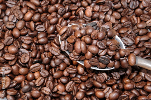 Close up coffee beans background and texture 