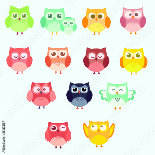 cartoon owls illustration collection flat design