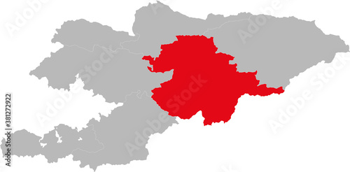 Naryn Province isolated on Kyrgyzstan map. Business Concepts and Backgrounds.