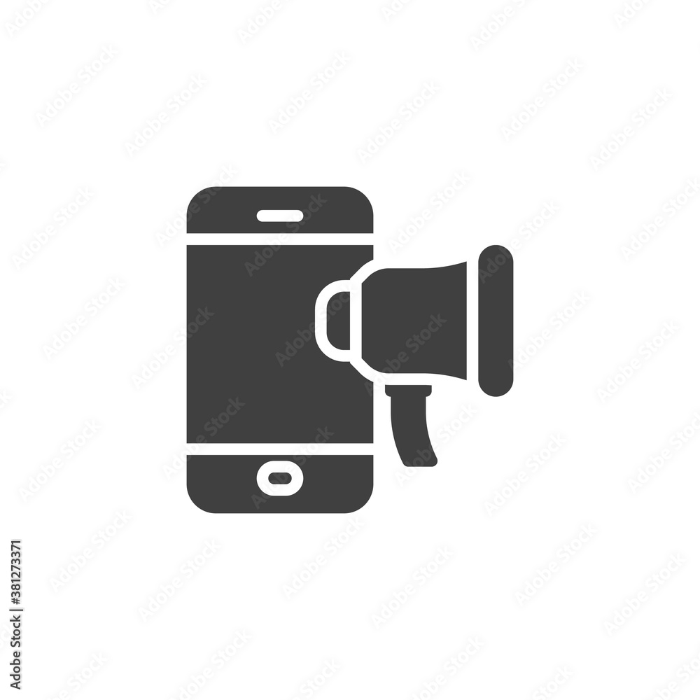 Cellphone and loudspeaker vector icon. filled flat sign for mobile concept and web design. Mobile marketing glyph icon. Symbol, logo illustration. Vector graphics Cellphone and loudspeaker vector icon. filled flat sign for mobile concept and web design. Mobile marketing glyph icon. Symbol, logo illustration. Vector graphics