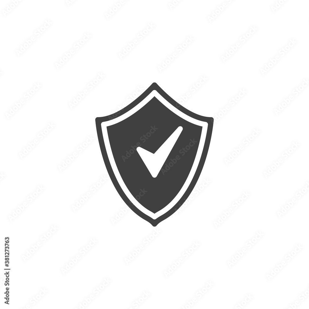 Shield with check mark vector icon. filled flat sign for mobile concept and web design. Security protected glyph icon. Symbol, logo illustration. Vector graphics Shield with check mark vector icon. filled flat sign for mobile concept and web design. Security protected glyph icon. Symbol, logo illustration. Vector graphics
