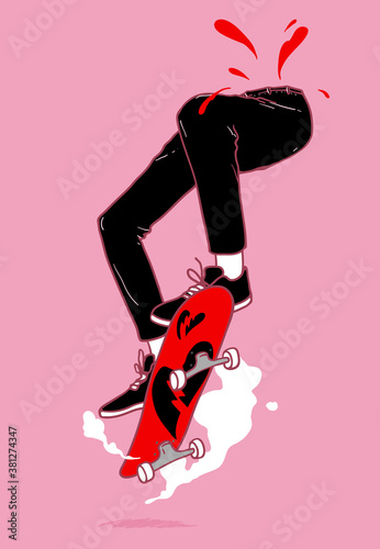 Boy and girl playing skateboard with blank t-shirt, mono black and white illustration design, teenage fun activity